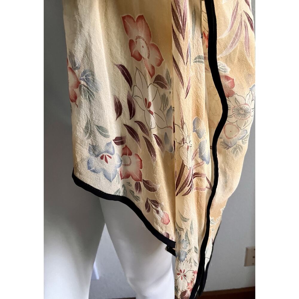 VTG CITRON Santa Monica 100% Silk Floral Open Front Kimono Cardigan Cover Up XS - Picture 14 of 16